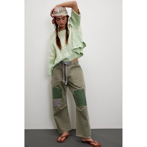 Free People Pants - We The Free People Tinsley Patchwork Carpenter Pants Olive Green 29 Wide Leg